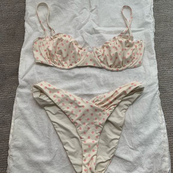Cream + Pink Polka Dot Two Piece Bikini - Picture 2 of 5